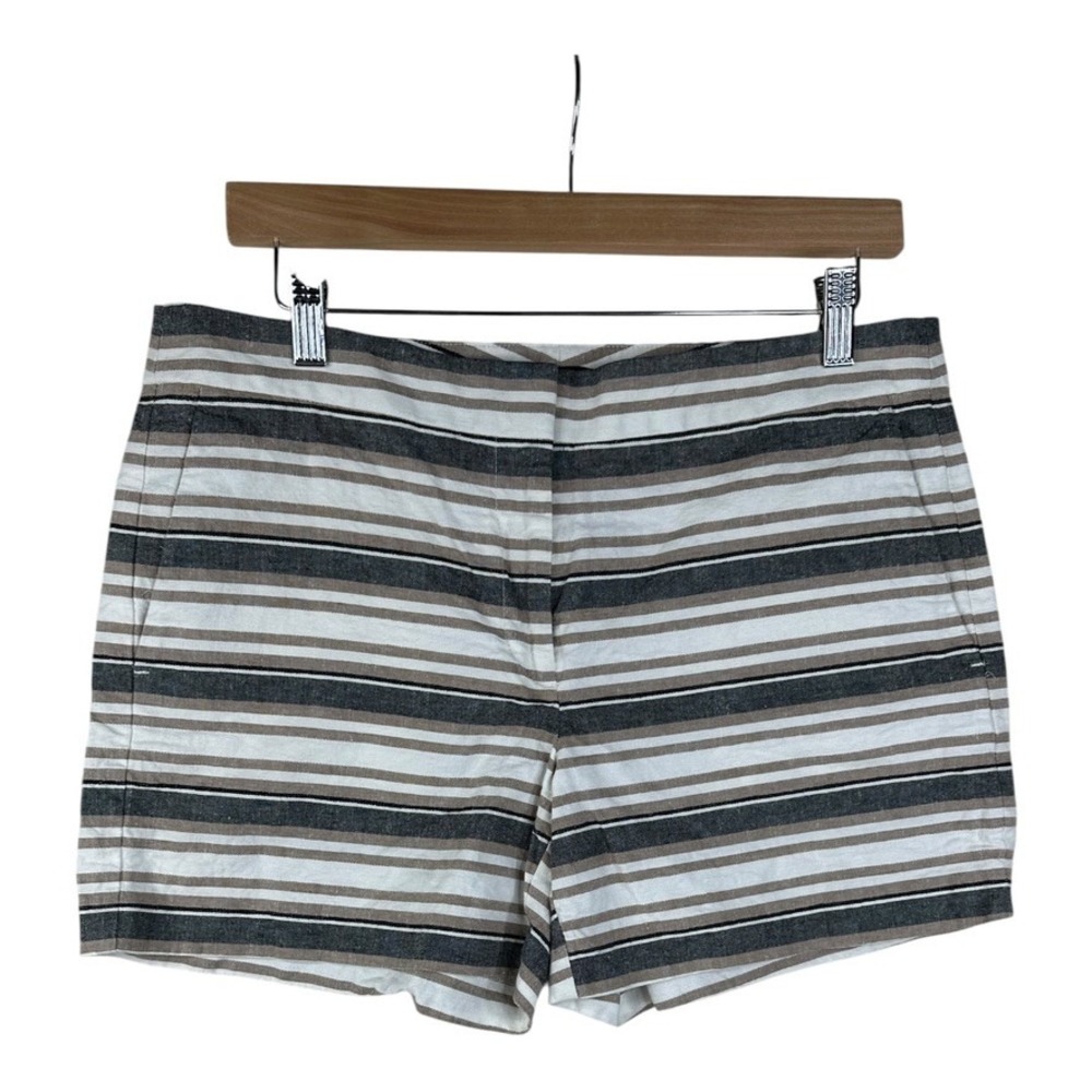 Ann Taylor‎ Women's Devin City Shorts Linen Blend Size 8 Tan Gray Striped